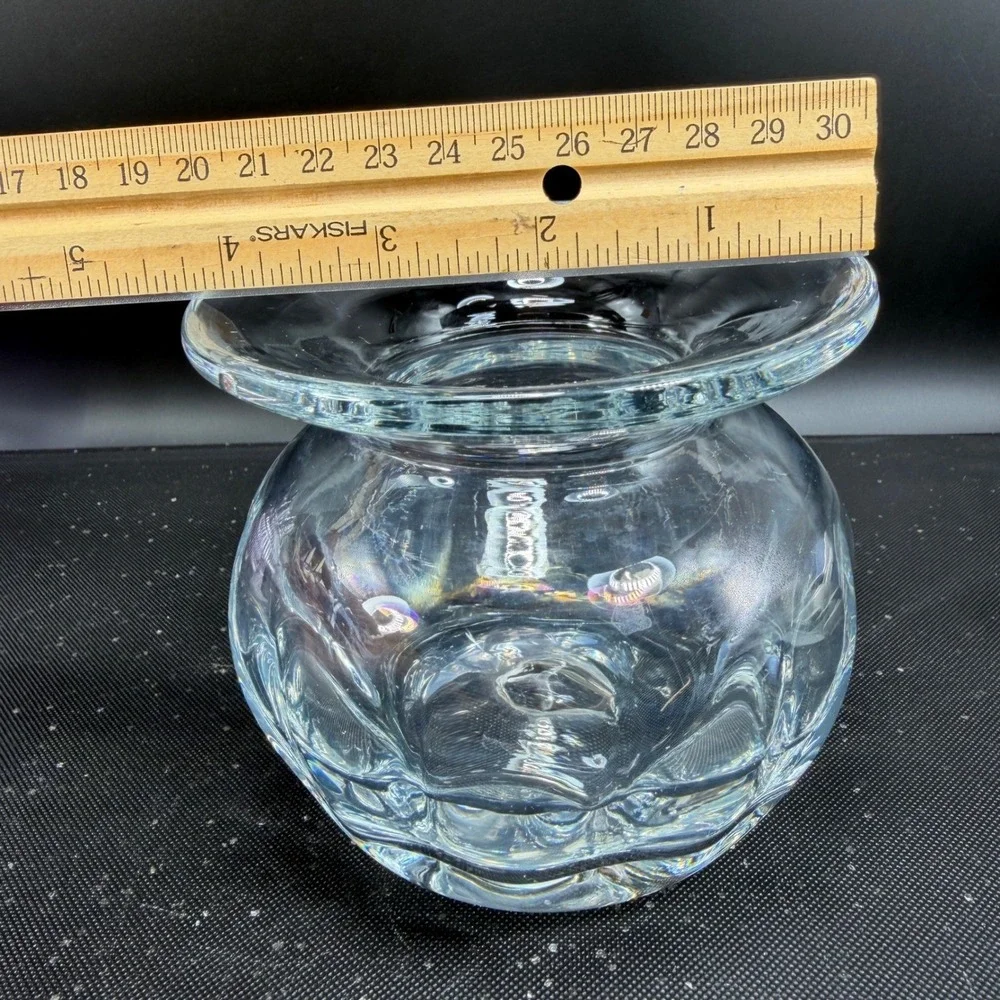 Blenko Clear Optic Glass Rose Bowl Vase Hand Blown Flared Rim Heavy Glass 4 Inch